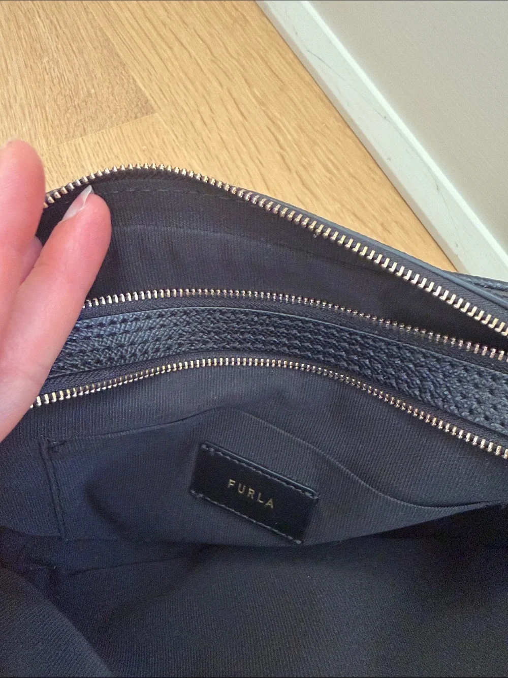 Furla Black and Gray Jacquard Crossbody Logo Bag